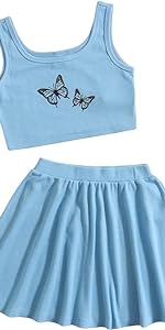 Girl&amp;amp;amp;amp;#39;s Butterfly Print Sleeveless Tank Top and Skirt Set 2 Piece Outfits