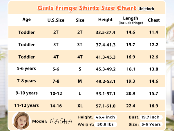 girls fringe shirts size 8