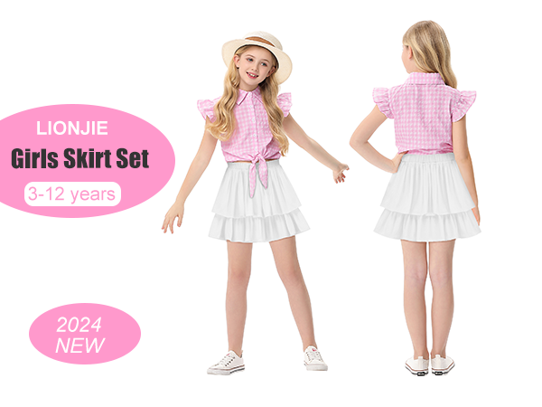 girls plaid shirt and skirt set