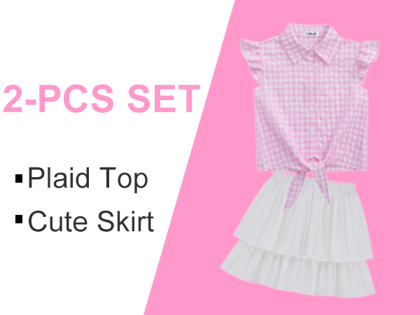 girls plaid shirt and skirt set