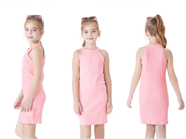 Girl''s Sleeveless Bodycon Dress Halter Neck Pencil Cami Midi Basi Dresses 4-12 Years