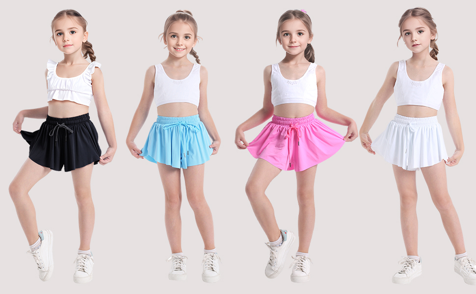 Girls Flowy Shorts 2 in 1 Butterfly Skirt Shorts