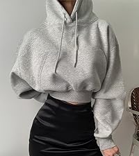 Women''s Cropped Hoodie Heavyweight Pullover Sweatshirt Long Sleeve Women''s Casual Hoodies Cropped