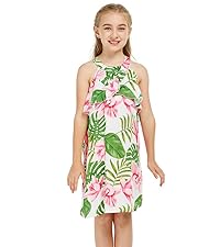 Girl&#39;s Round Neck with Ruffle Dress in Lotus Orchid White