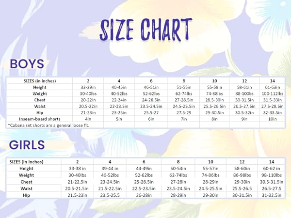 Boys &amp; Girls Size Chart