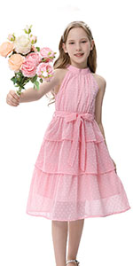 girl halter neck dress pink