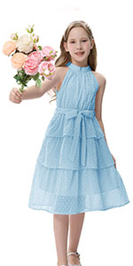 girl halter neck dress blue