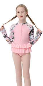 girl one piece swimsuit pink.