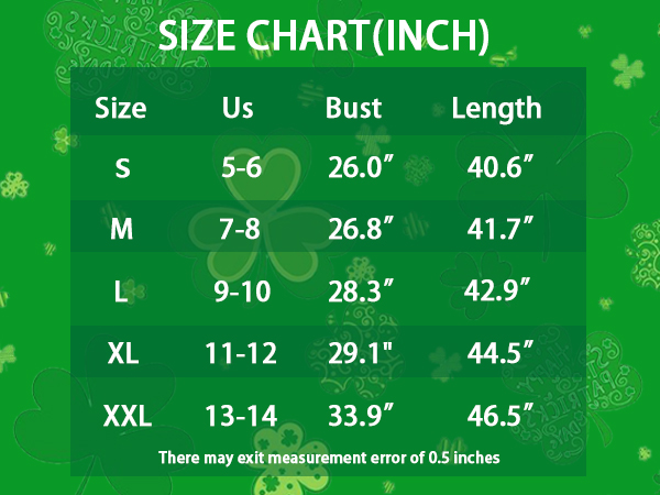 Size Chart of Girls St Patricks Day Dress