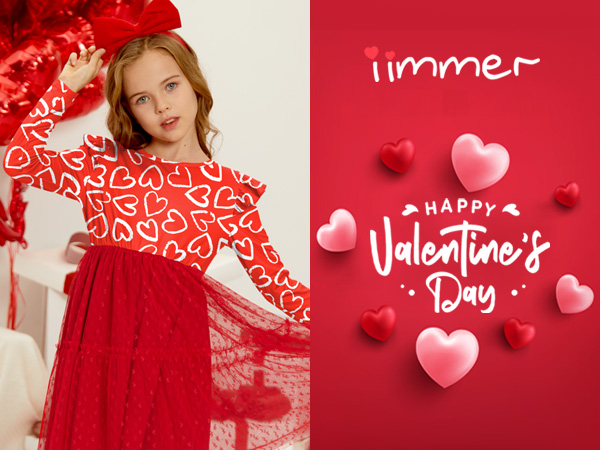 Girls Valentine''s Day Tulle Hem Midi Dress