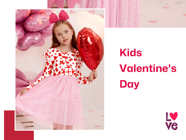 Girls Valentine''s Day Tulle Hem Midi Dress