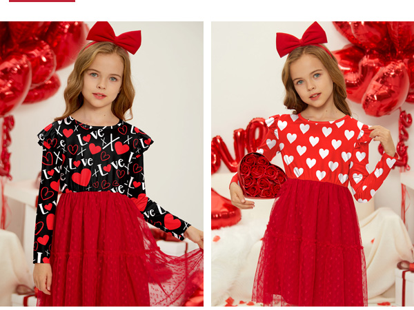 Girls Valentine''s Day Tulle Hem Midi Dress