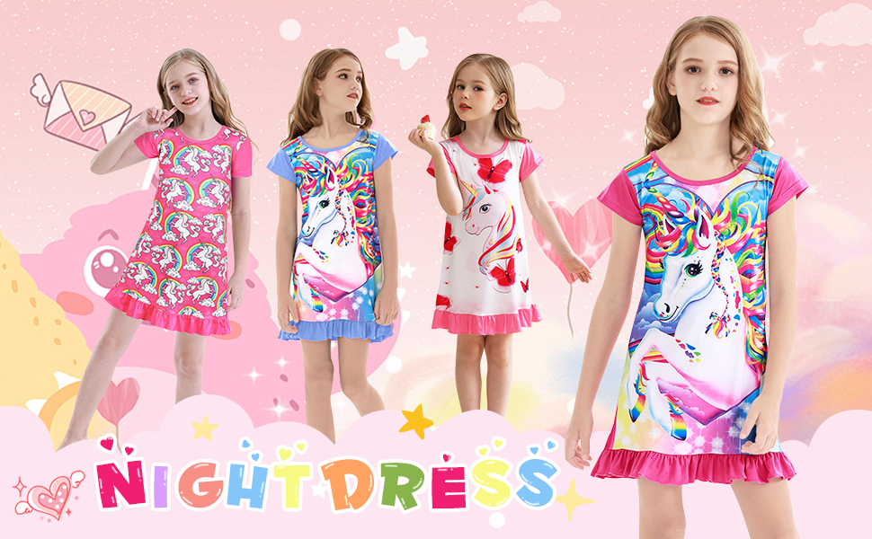 Summer Dress for Girls Unicorn Casual Short Sleeve A-Line Swing Sundress Beach Twirly Dress 