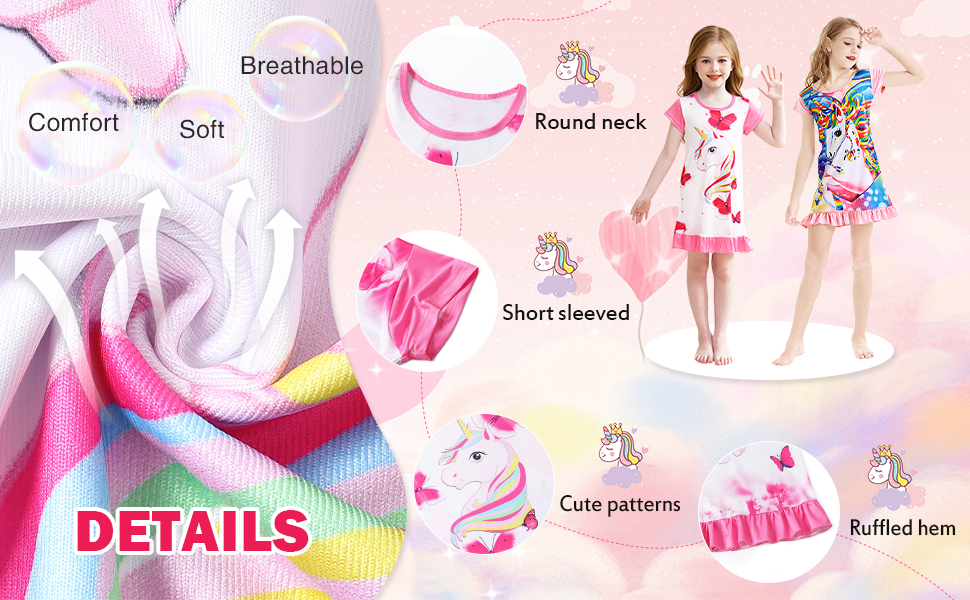 Summer Dress for Girls Unicorn Casual Short Sleeve A-Line Swing Sundress Beach Twirly Dress 