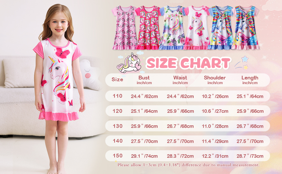 Summer Dress for Girls Unicorn Casual Short Sleeve A-Line Swing Sundress Beach Twirly Dress 