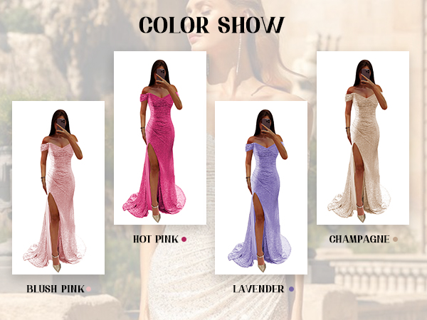 Women''s Off the Shoulder Prom Dresses with Slit