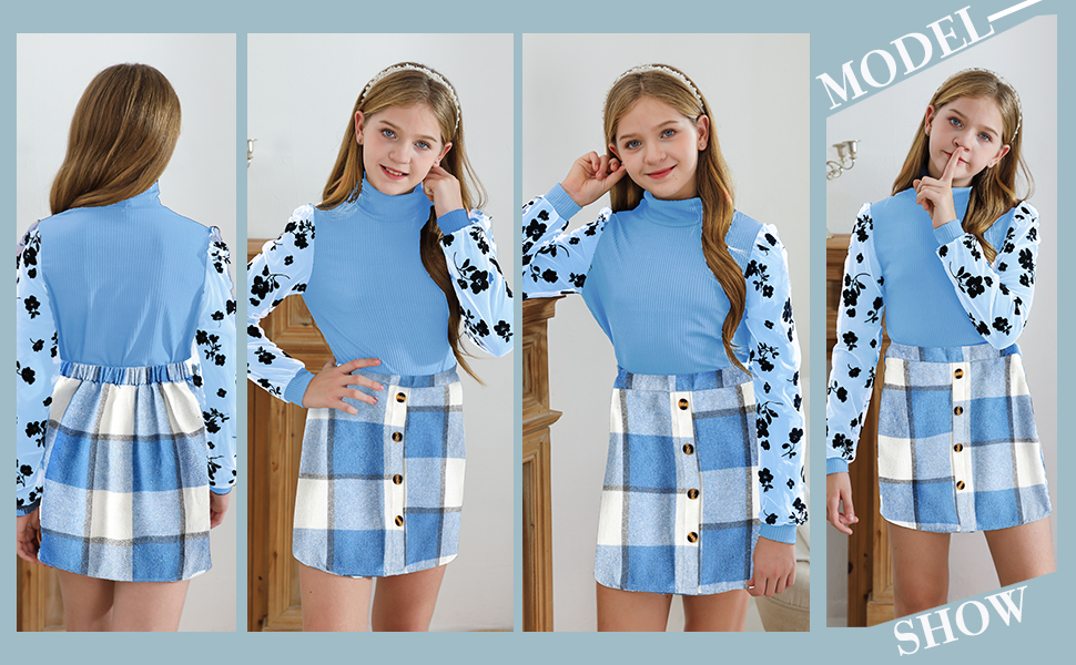 fall winter girls light blue dress 