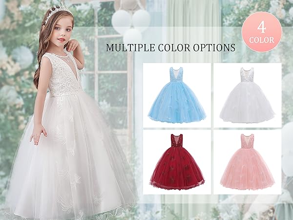 GELOMARI V-neck Flower Girl Dress Lace Maxi Dress Girls Formal Wedding Tulle Dresses