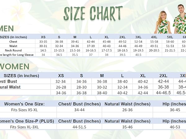 Men & Women Size Chart