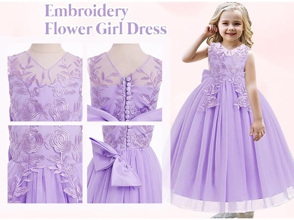 Flower Girl Lace Dress for Kids Wedding Bridesmaid Pageant Party Formal Long Maxi Gown