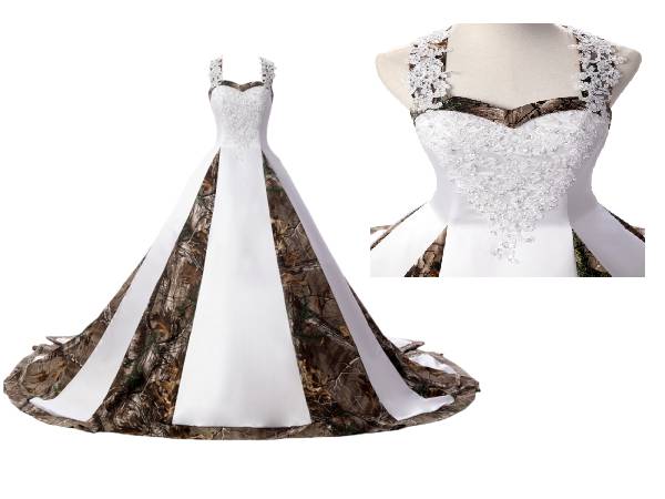 Straps Camo and Lace Ball Country Wedding Dress