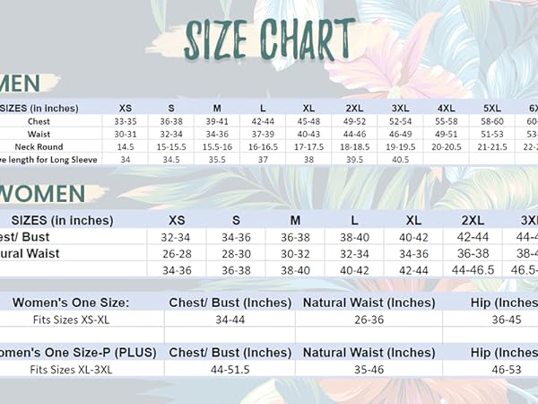 Men & Women Size Chart