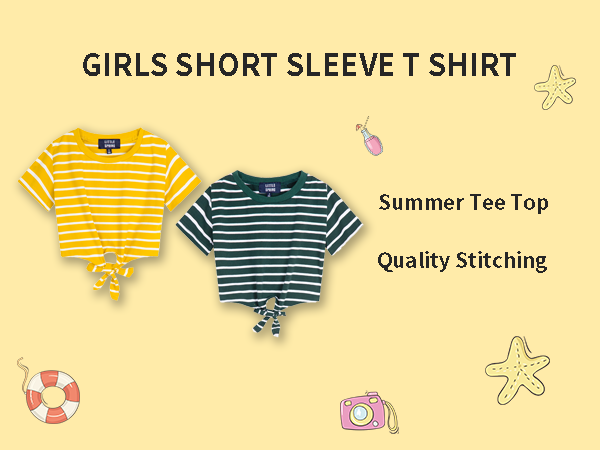 girls short sleeve striped crop tops