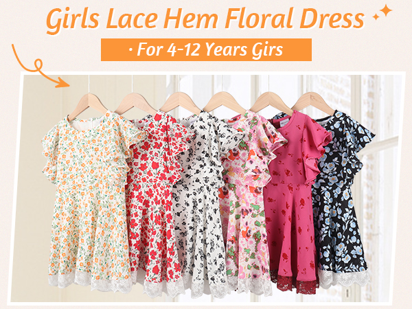 girls lace hem floral dress