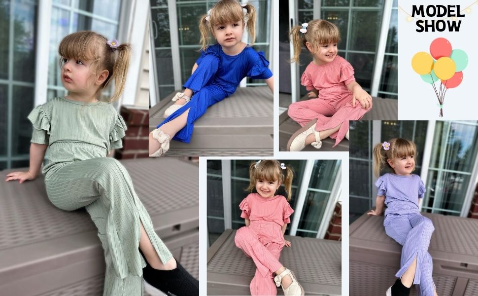 Toddler Girls Flare Pants with Slit Outfit