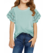 tween girl summer ruffle sleeve shirt fashion tops solid blouse size 4 5 6 7 8 9 10 11 12 13