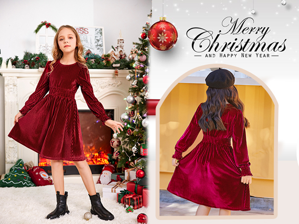 girls red velvet dress