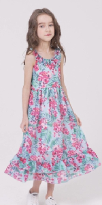 Jxstar Girls Floral Maxi Dress Kids Summer Long Dress Ruffle Boho Chiffon Clothes