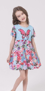 Butterfly Dresses for Girls Summer Sun Dress Kids Casual Clothes Birthday Gift