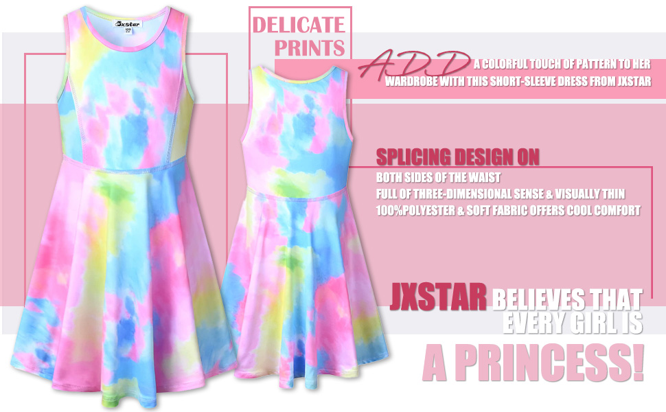    Jxstar Girls Summer Dress Sleeveless Printing Casual/Party 3-13Years 