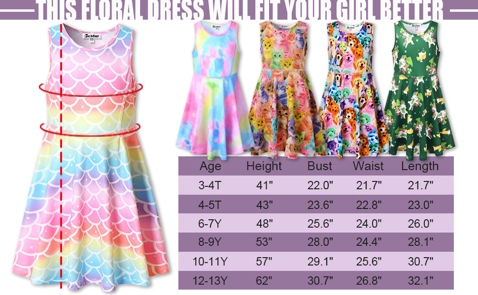    Jxstar Girls Summer Dress Sleeveless Printing Casual/Party 3-13Years 