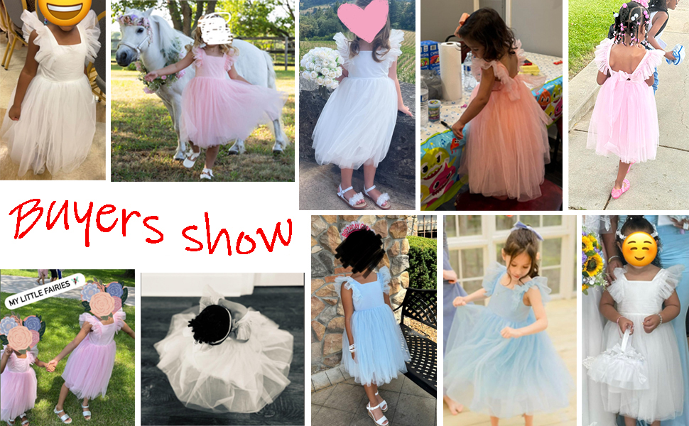 Ruffled Sleeve A-Line Tulle Birthday Wedding Flower Girl Dresses