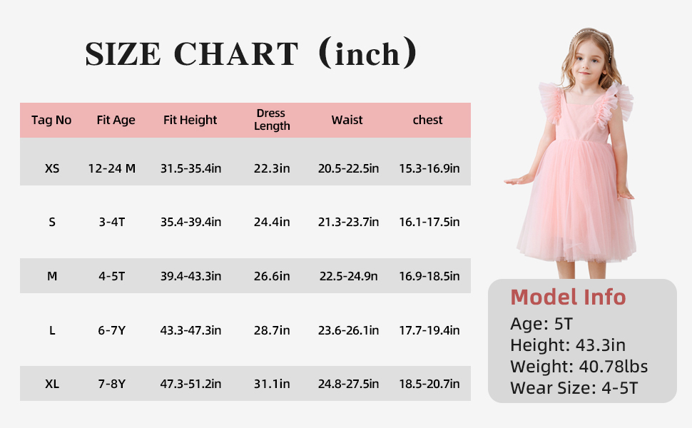 Choose the fairy dress for your girl with your size chart!