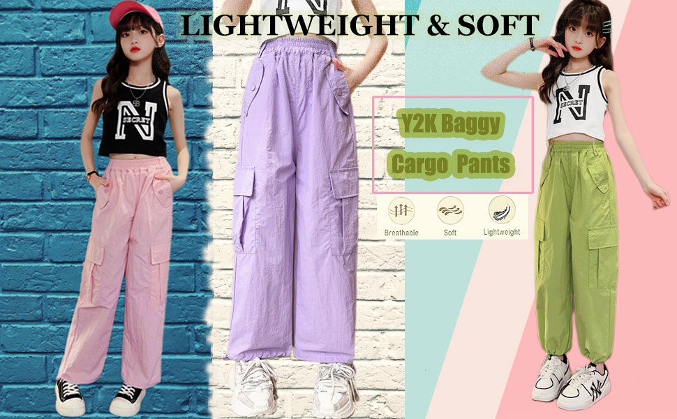 Y2K baggy parachute pants for girls 