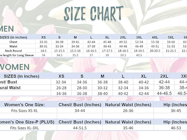 Men &amp; Women Size Chart