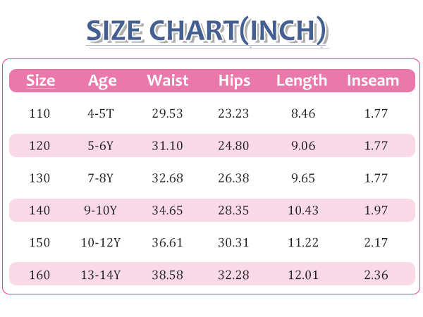 Girls Athletic Shorts High Waist Elastic 2 in 1 Running Shorts with Side Pockets 5-14 Years