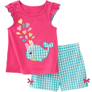 Girls 2 Pieces Set with Whales Patterning 