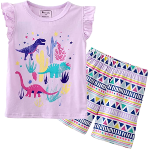 Girls 2 Pieces Set with Dinosuar Patterning 