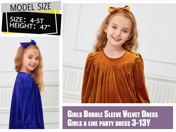 GIRLS BUBBLE SLEEVE VELVET DRESS