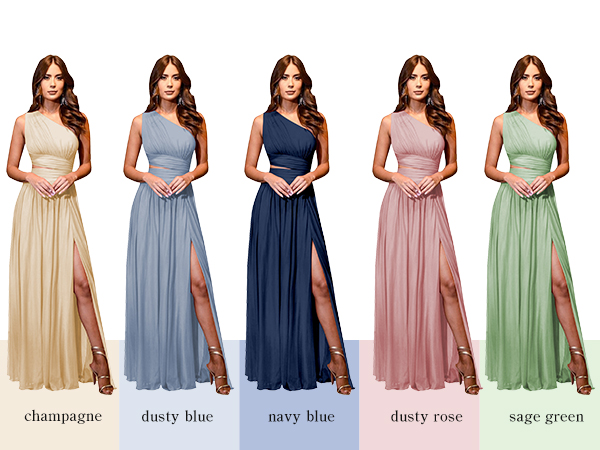 One Shoulder Bridesmaid Dresses Long Chiffon 2023 Cut Out Prom Dress with Slit Formal Gown