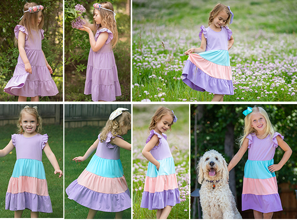 Arshiner Girl''s Summer Dresses Ruffle Sleeve Tiered Swing Midi Casual Sundress with Pockets