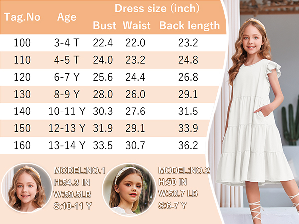 Arshiner Girl''s Summer Dresses Ruffle Sleeve Tiered Swing Midi Casual Sundress with Pockets