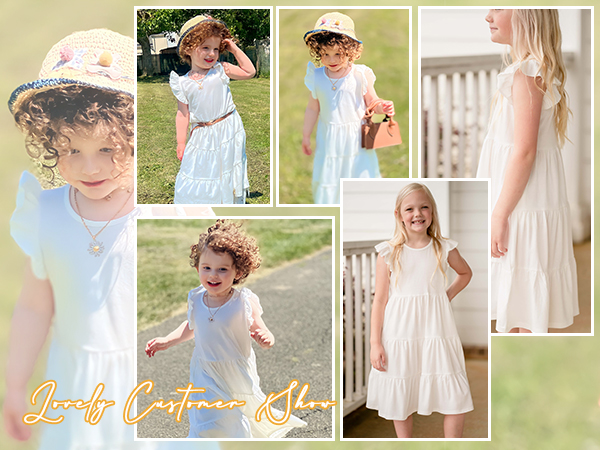 Arshiner Girl''s Summer Dresses Ruffle Sleeve Tiered Swing Midi Casual Sundress with Pockets