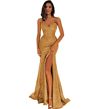 Sparkly Prom Dresses for Teens Spaghetti Strap Sequin Evening Gown