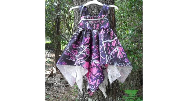 Muddy Girl Camo and White Lace Flower Girl Dress