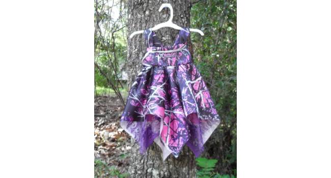 Muddy Girl Camo and Purple Lace Wedding Guest Girl Pageant Dress